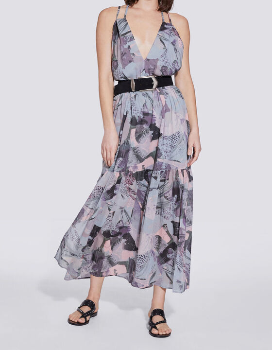 MAUGE GEOMETRIC PRINTED BACKLESS MAXI DRESS